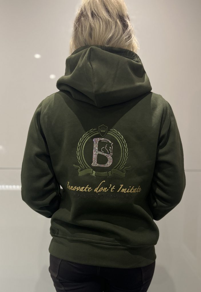 Adelle Ladies Olive Diamanté Cross Necked Hoodie
