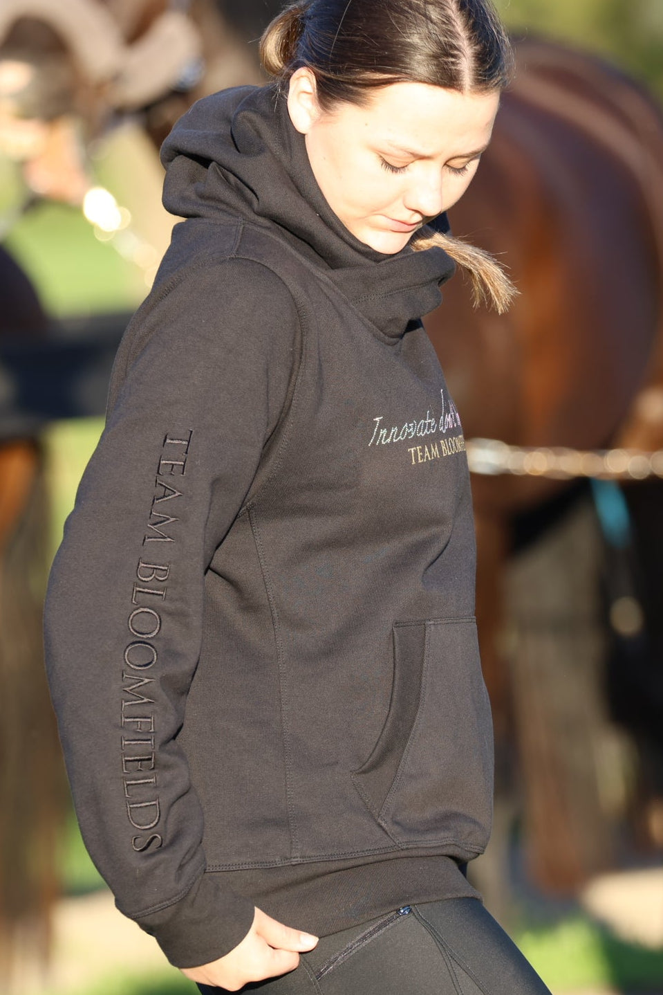 Amelia Black with Gold Diamante Cross Necked Hoodie
