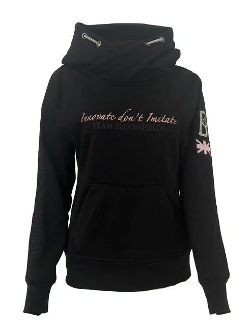 Amelia Black with Gold Diamante Cross Necked Hoodie