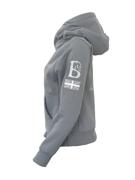 Amelia Denim Grey & Silver Diamante Cross Necked Hoodie