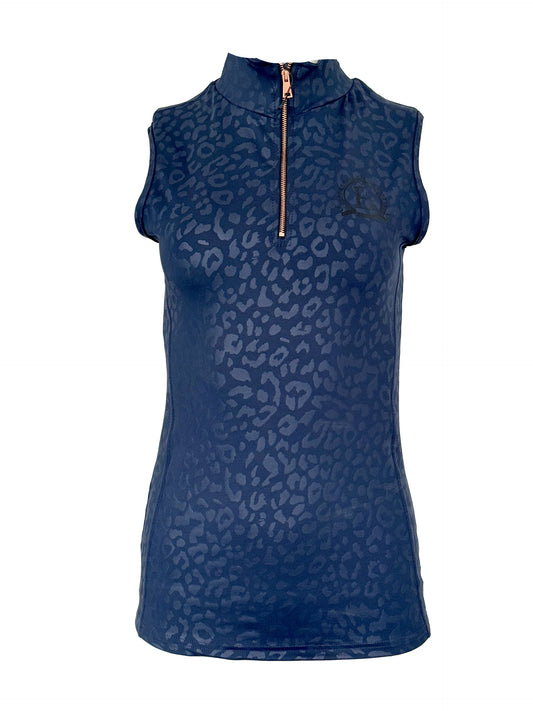 Leonora Navy Leopard Print sleeveless Base Layer