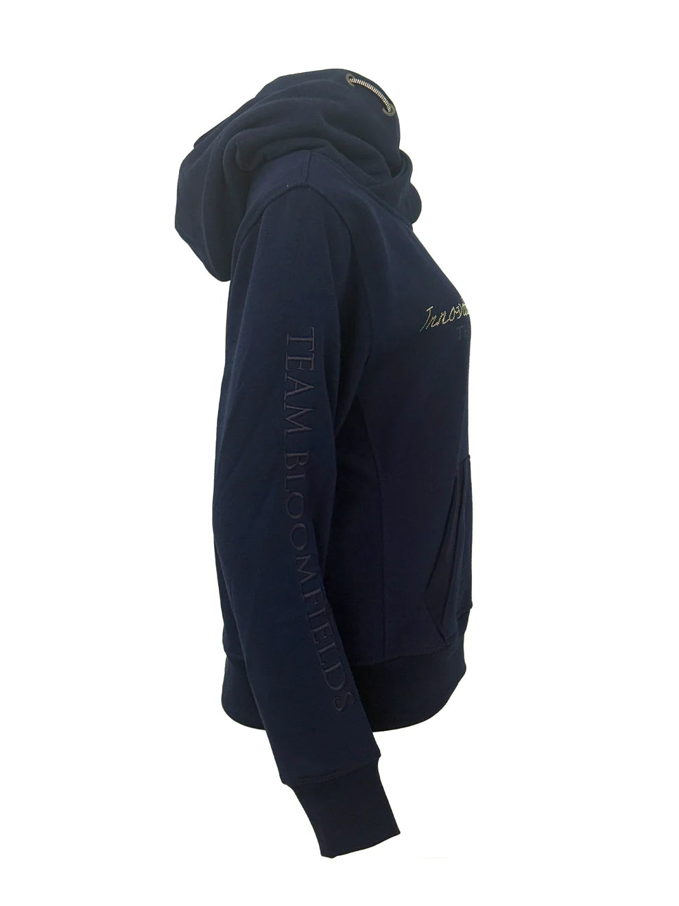 Amelia Navy with Silver Diamante Cross Necked Hoodie