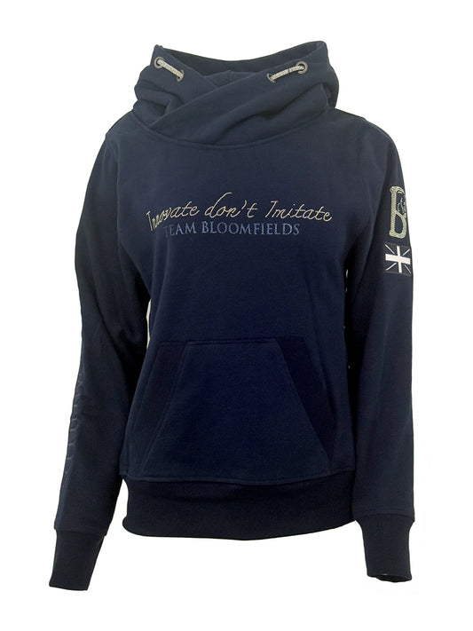 Amelia Navy with Silver Diamante Cross Necked Hoodie