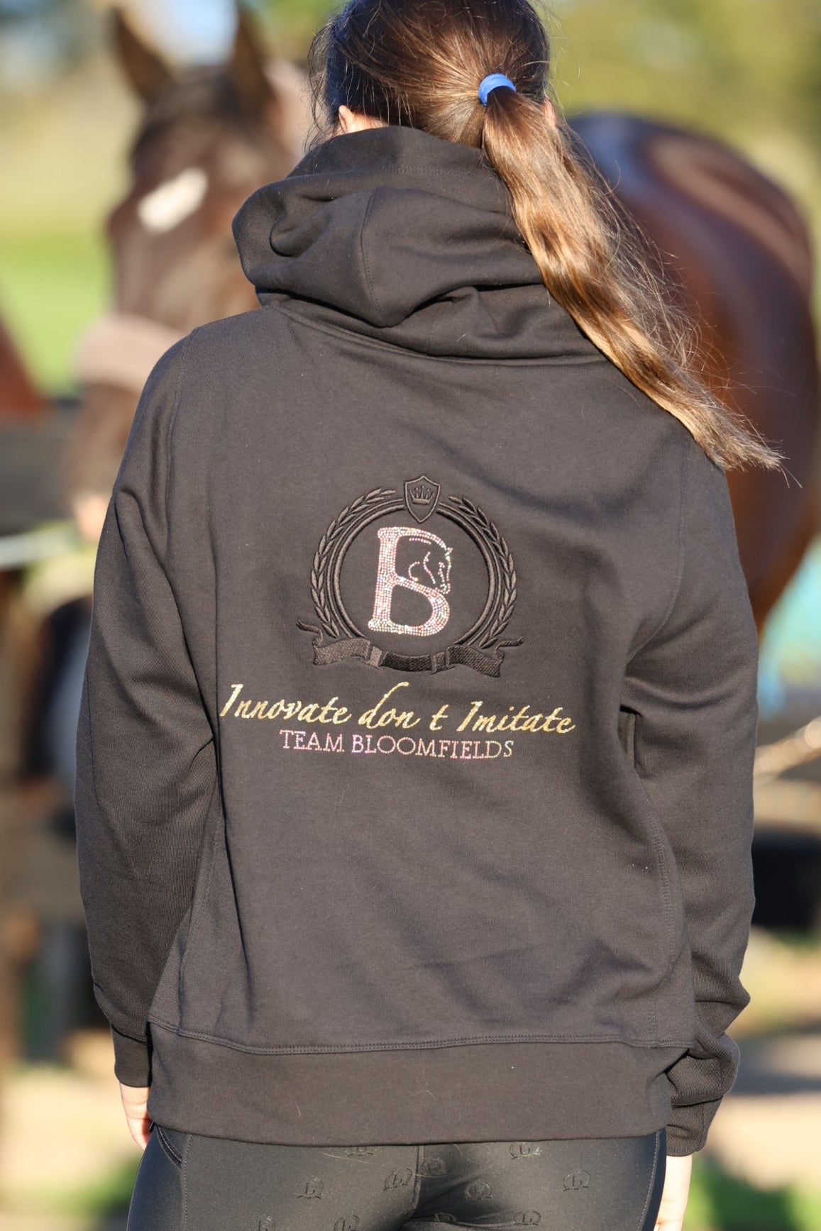 Amelia Black with Gold Diamante Cross Necked Hoodie