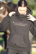 Amelia Black with Gold Diamante Cross Necked Hoodie