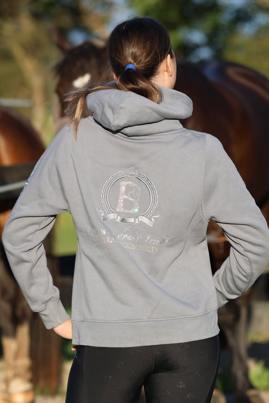 Amelia Denim Grey & Silver Diamante Cross Necked Hoodie