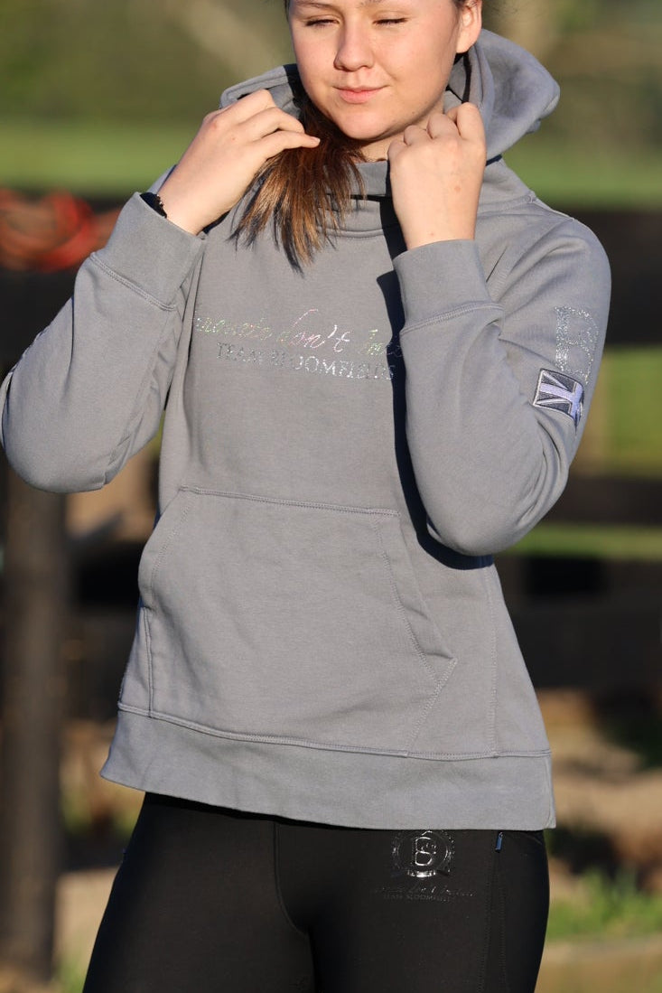 Amelia Denim Grey & Silver Diamante Cross Necked Hoodie