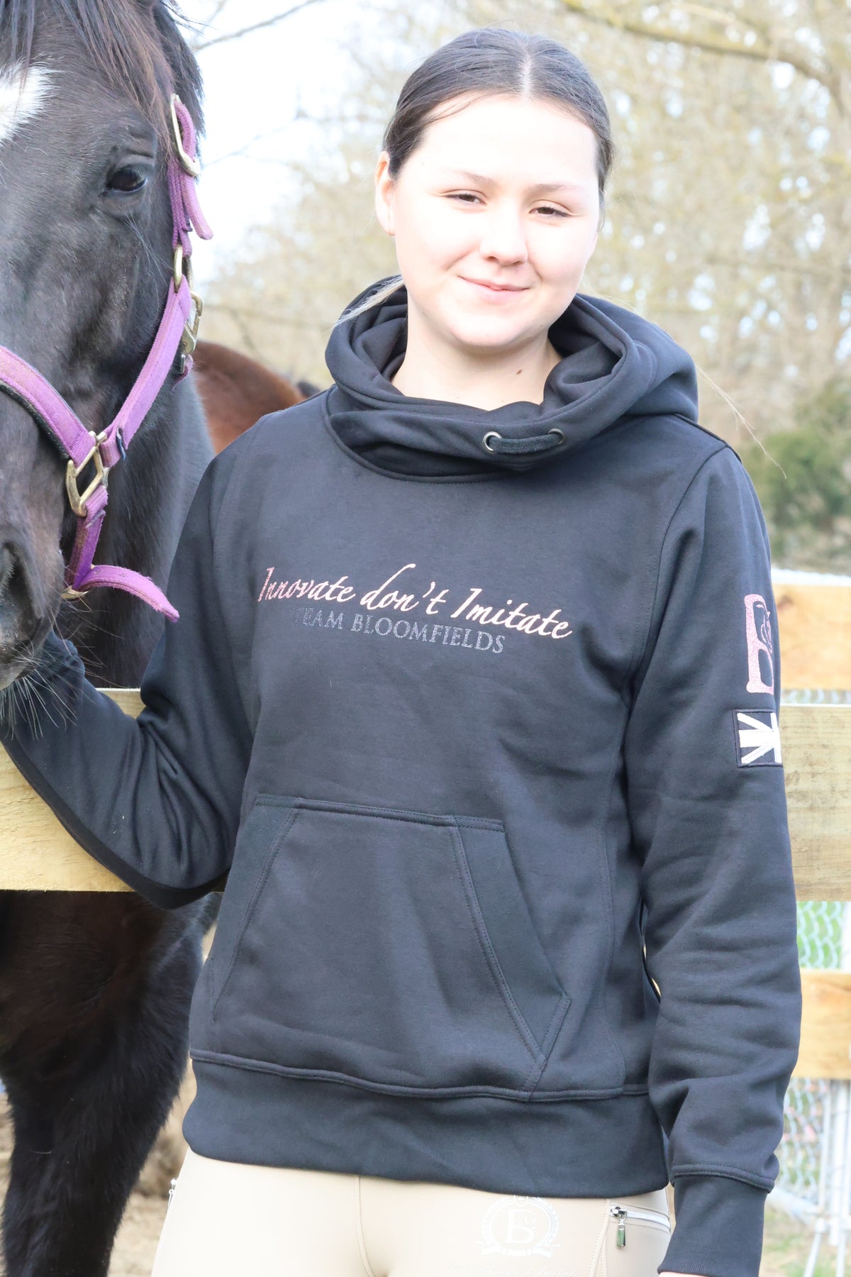 Adelle Black Diamante Cross Necked Hoodie