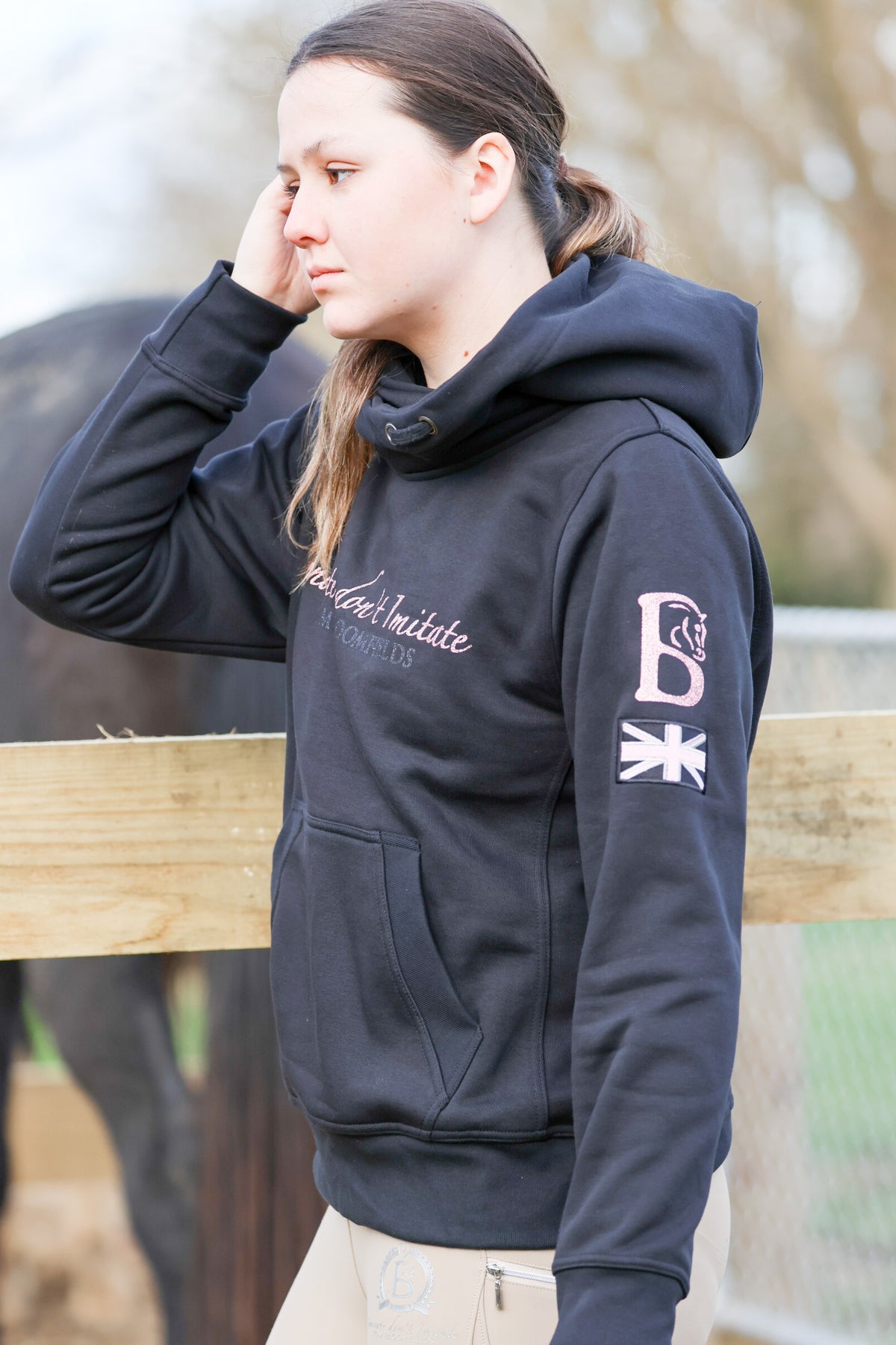 Adelle Black Diamante Cross Necked Hoodie