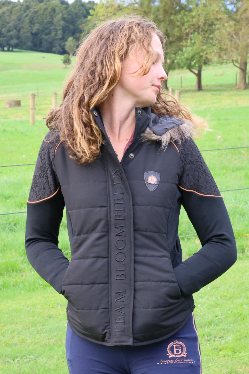 Francesca Black With Rose Gold Lace And Fur Jacket