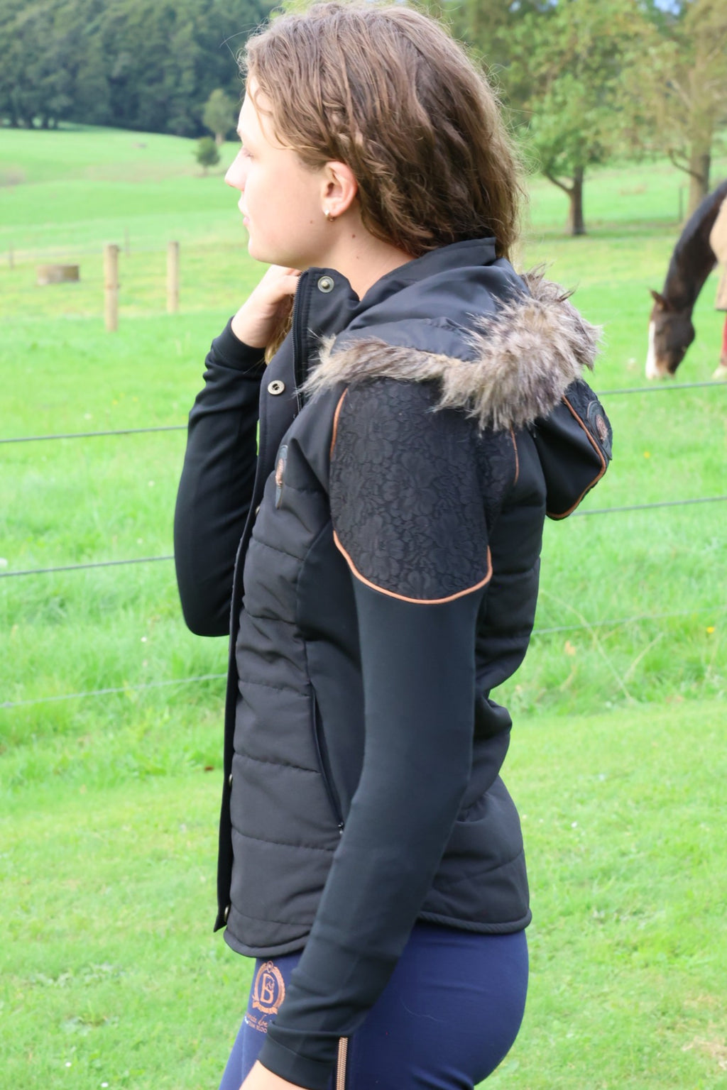 Francesca Black With Rose Gold Lace And Fur Jacket