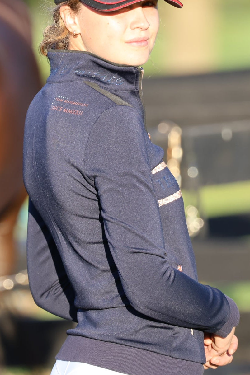 Camille Crystal Navy Quarter Zip Top