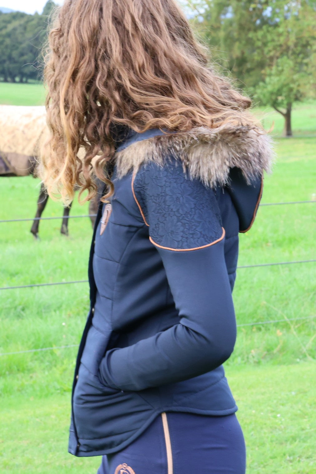 Francesca Navy With Rose Gold Lace And Fur Jacket