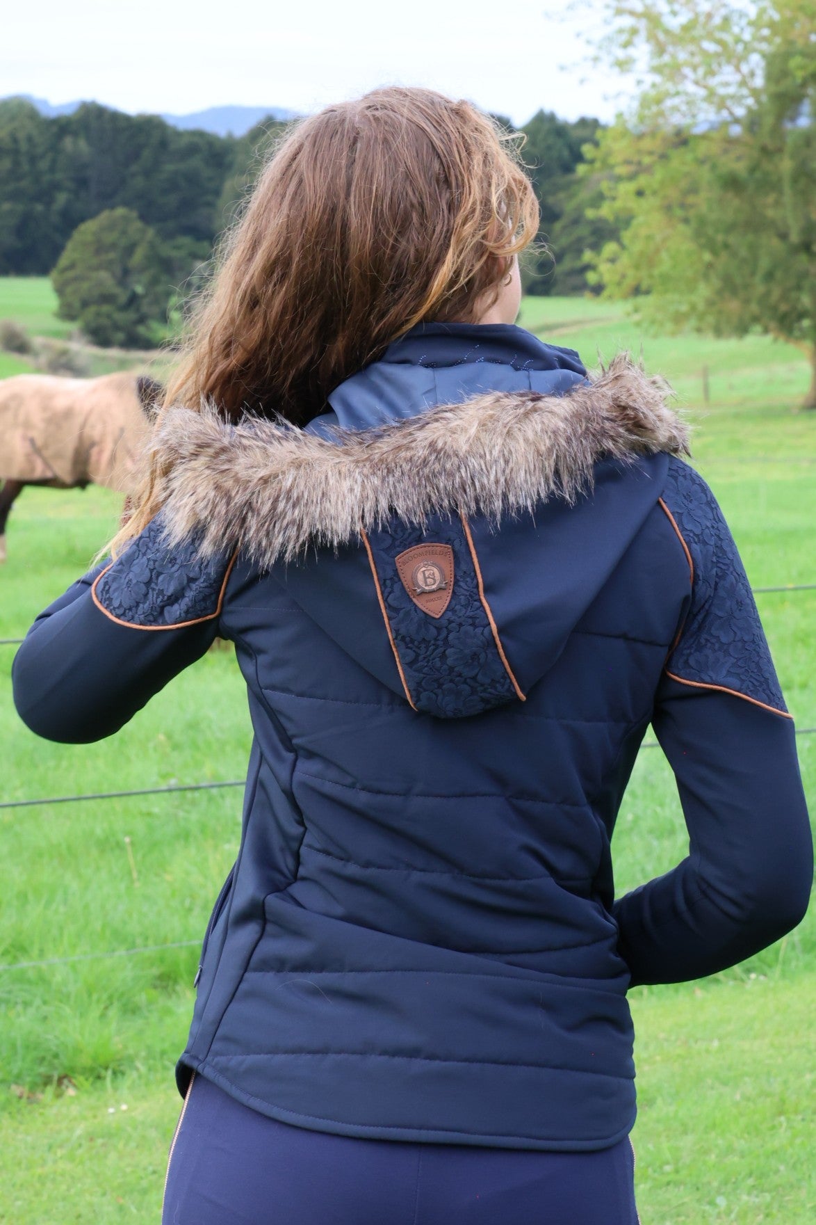 Francesca Navy With Rose Gold Lace And Fur Jacket