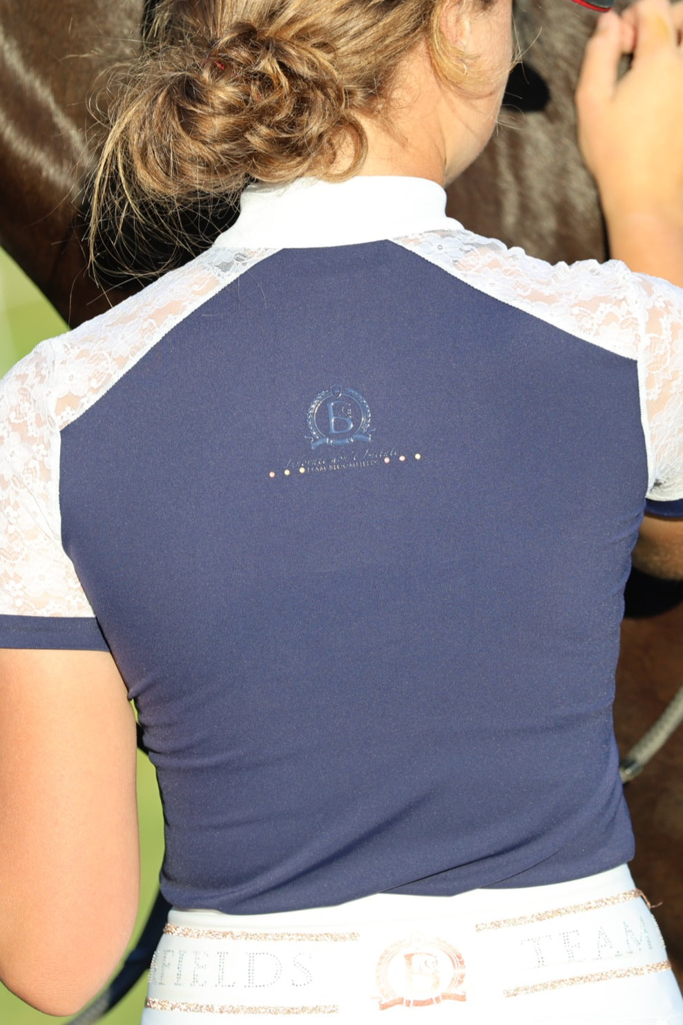 Sophia Navy Lace Show Shirt with Short Sleeves