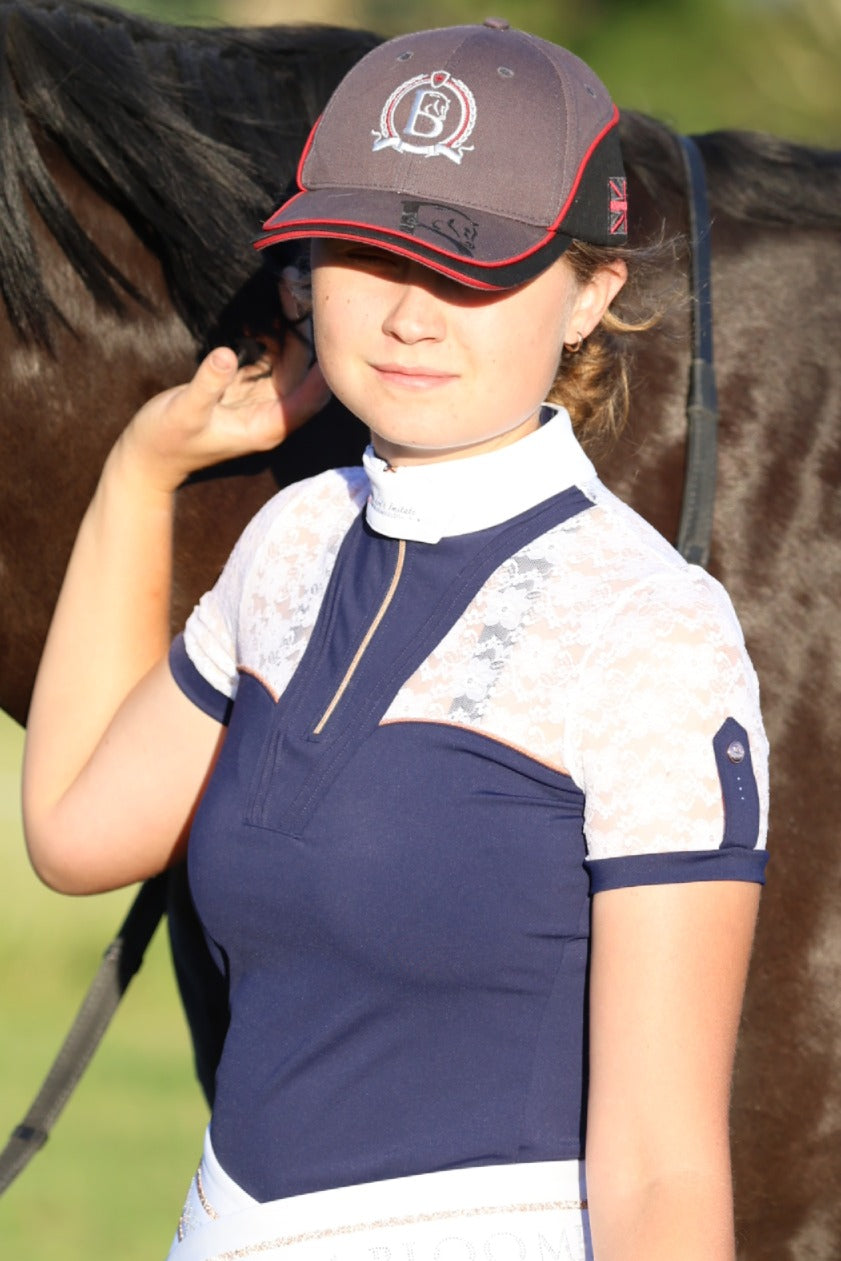 Sophia Navy Lace Show Shirt with Short Sleeves