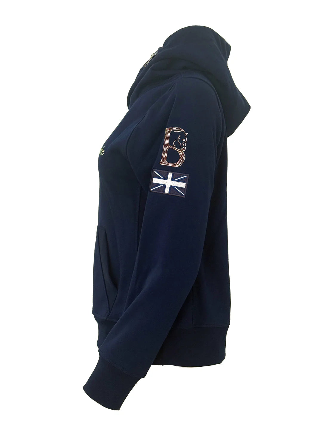 Amelia Navy with Silver Diamante Cross Necked Hoodie