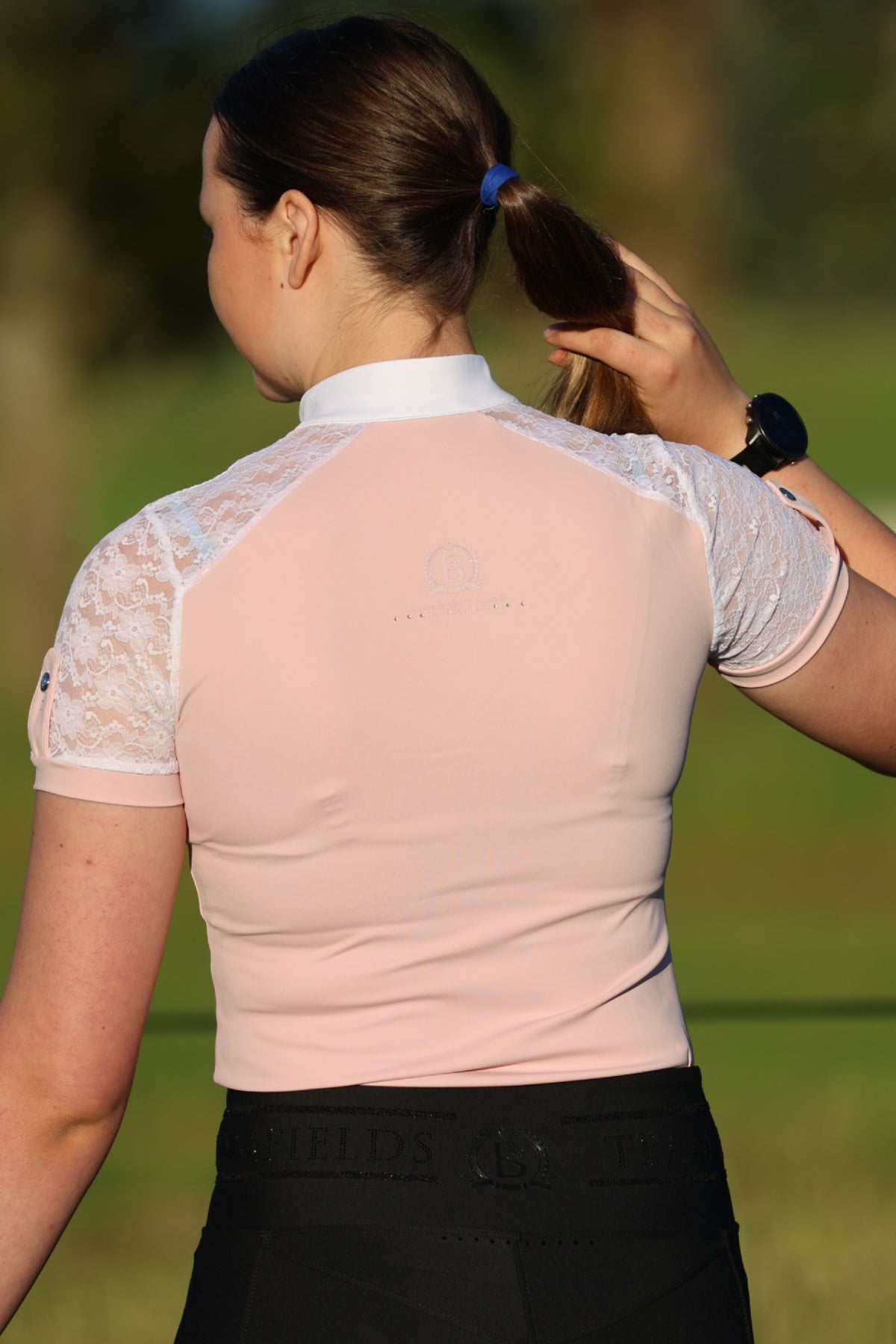 Sophia Pink Lace Show Shirt with Short Sleeves