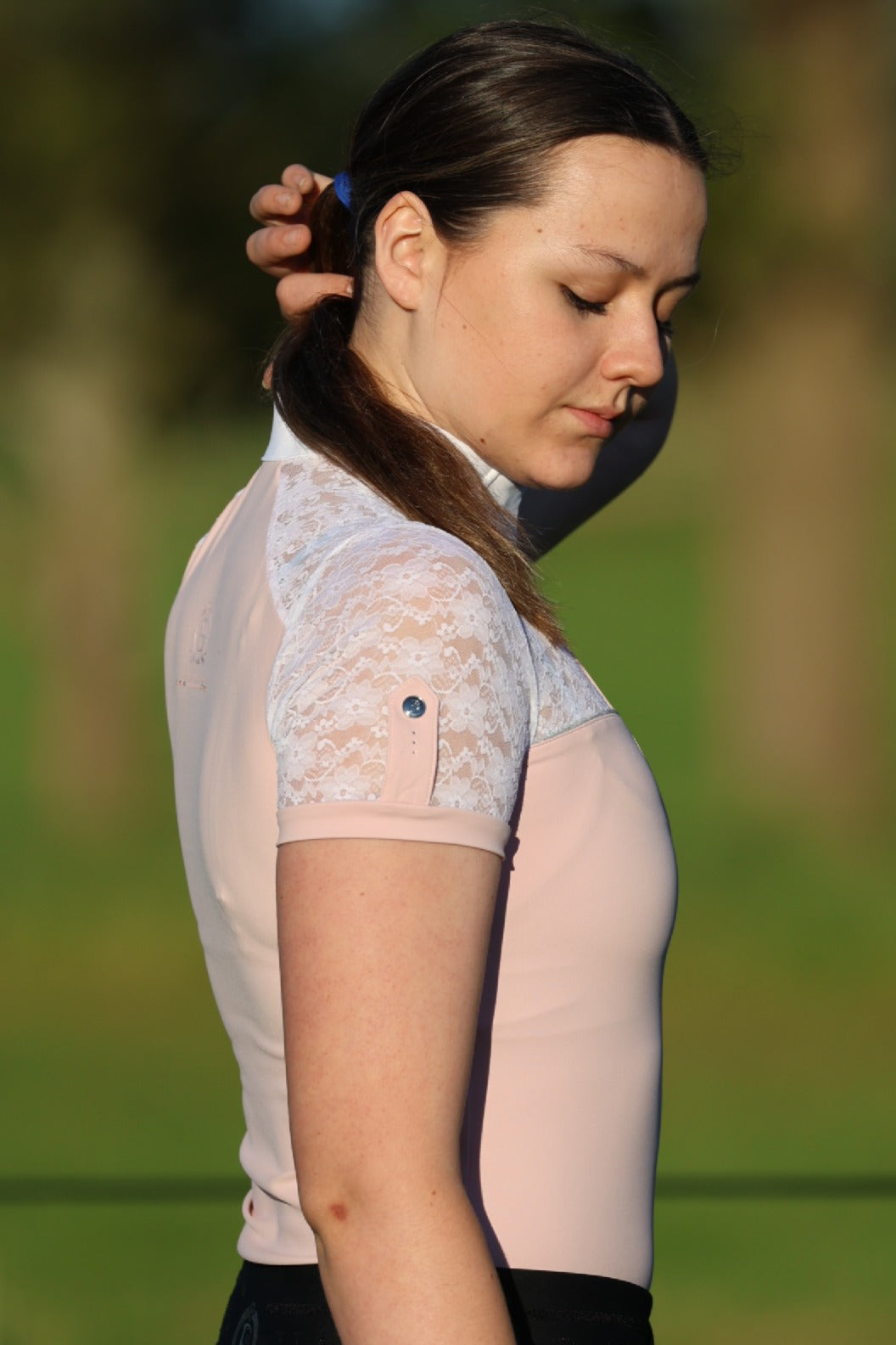 Sophia Pink Lace Show Shirt with Short Sleeves