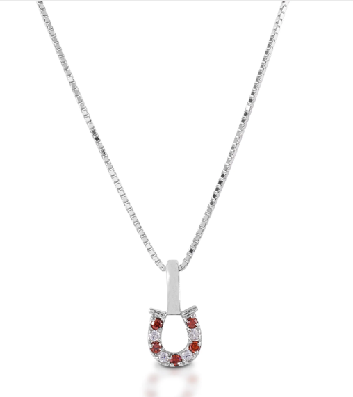 KHJ - Red & Clear Horseshoe Necklace - Sterling Silver