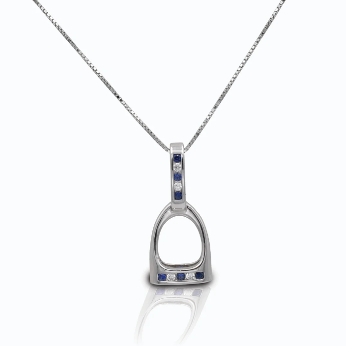 KHJ - Blue & Clear Large English Stirrup Necklace - Sterling Silver