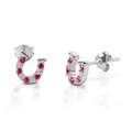 KHJ - Red & Clear Horseshoe Earrings - Sterling Silver