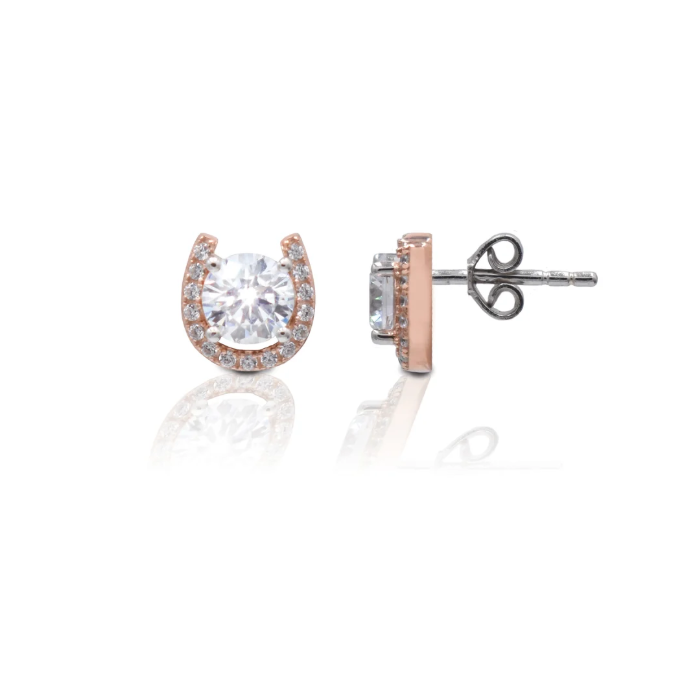 KHJ - Rose Gold Plated Horseshoe Stud Earrings - Sterling Silver
