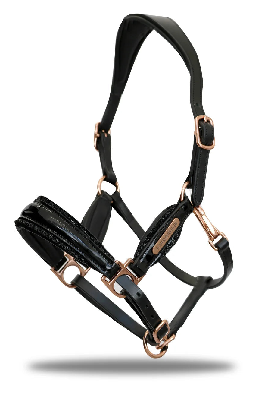 Black & Black Glitter Leather Halter
