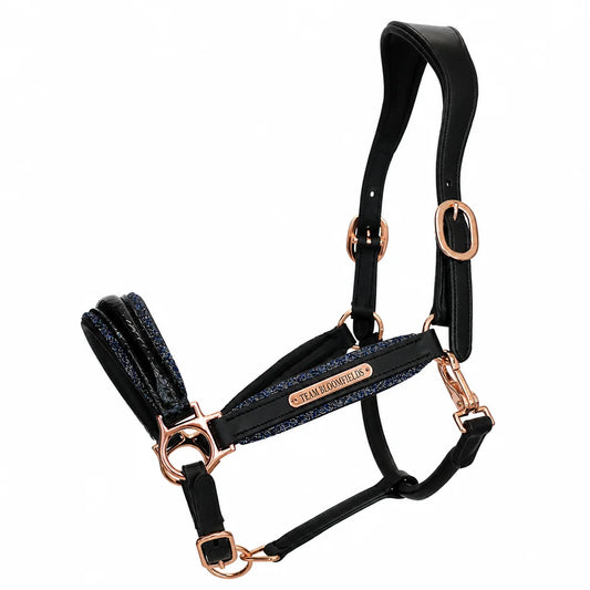 Black & Navy Glitter Leather Halter