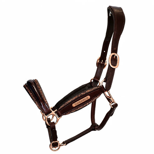 Brown & Gold Glitter Leather Halter