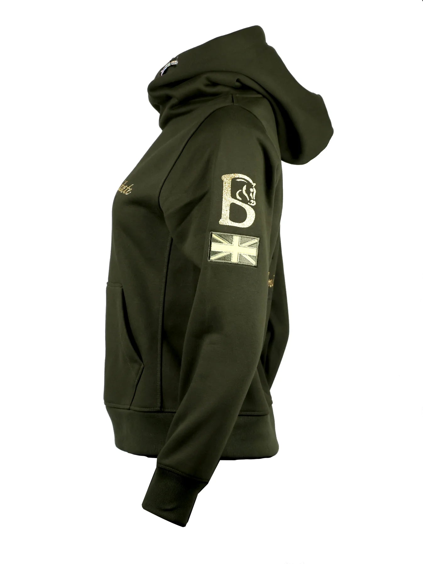 Amelia Olive with Gold Cross Necked Hoodie